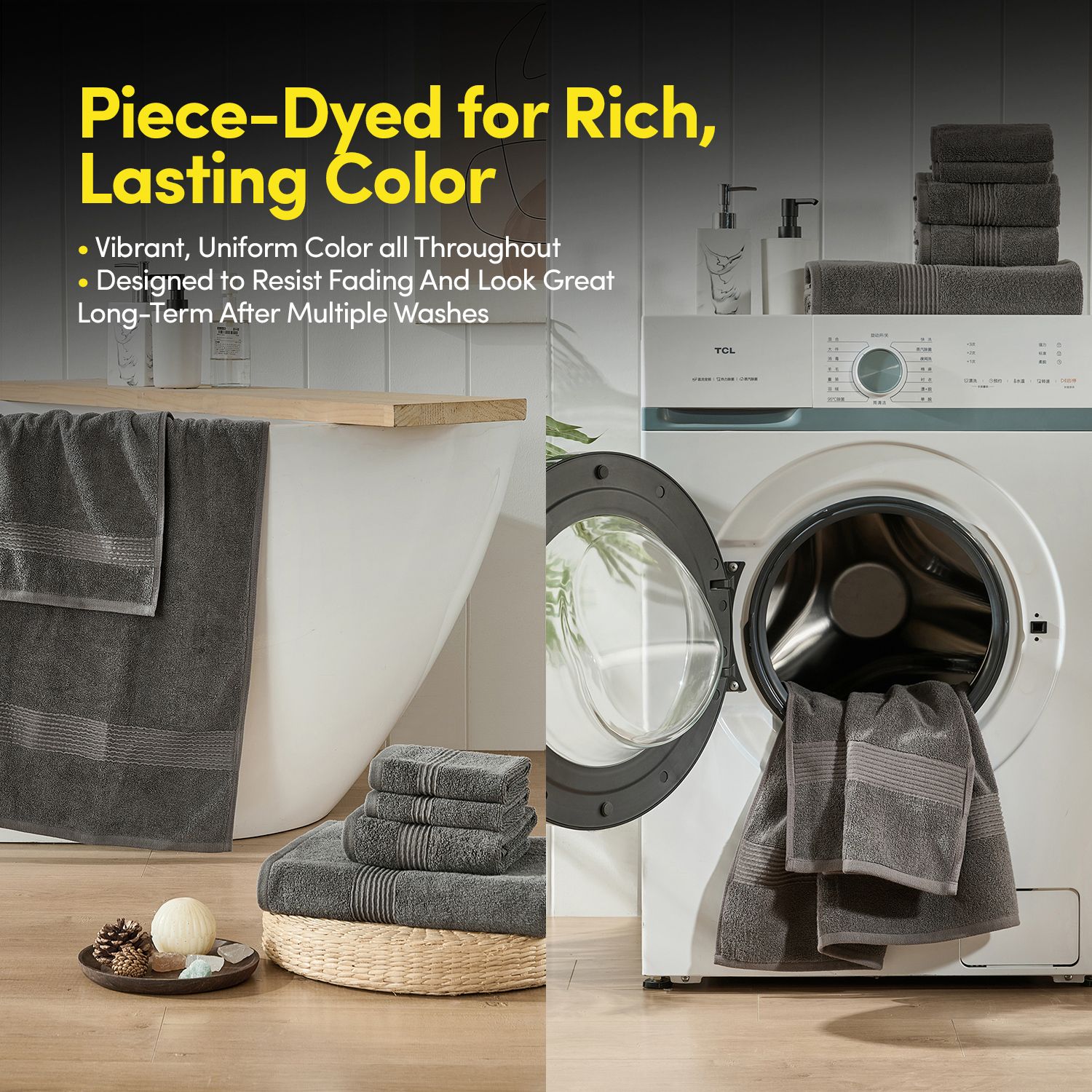8pc 100% Combed Cotton Towel Set (2 Bath, 2 Hand, 4 Wash) - Grey