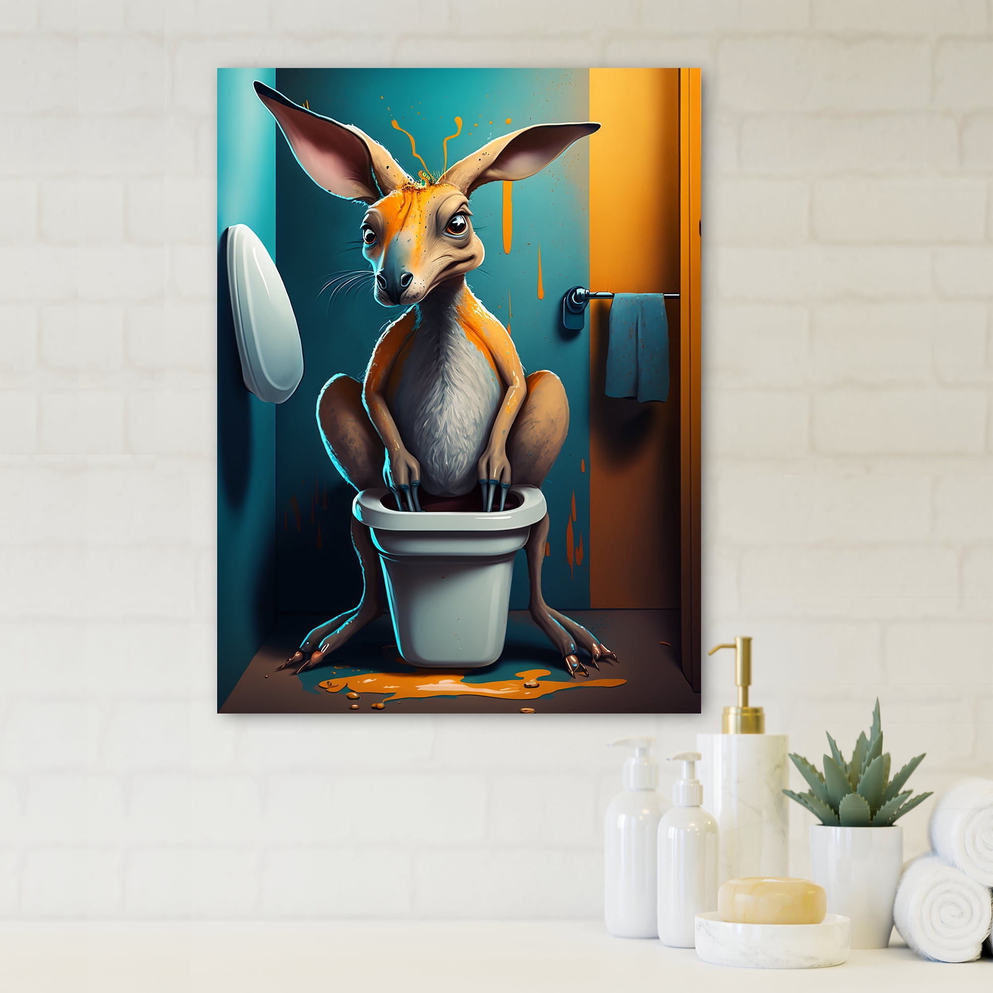 Designart Kangoroo In Toilet Canvas Wall Art