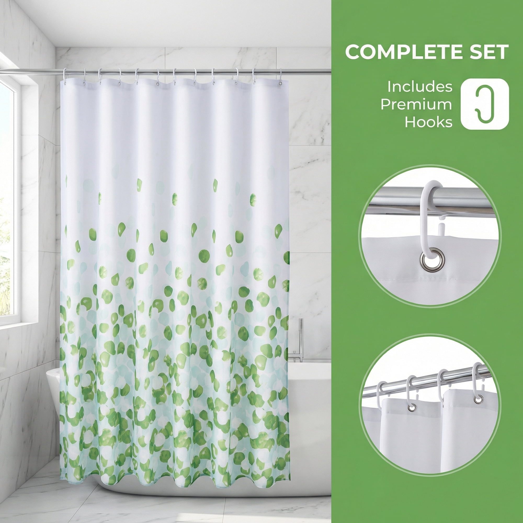 Unique Bargains Floral Shower Curtain Sets with 12 Hooks Green 71"W x 71"L