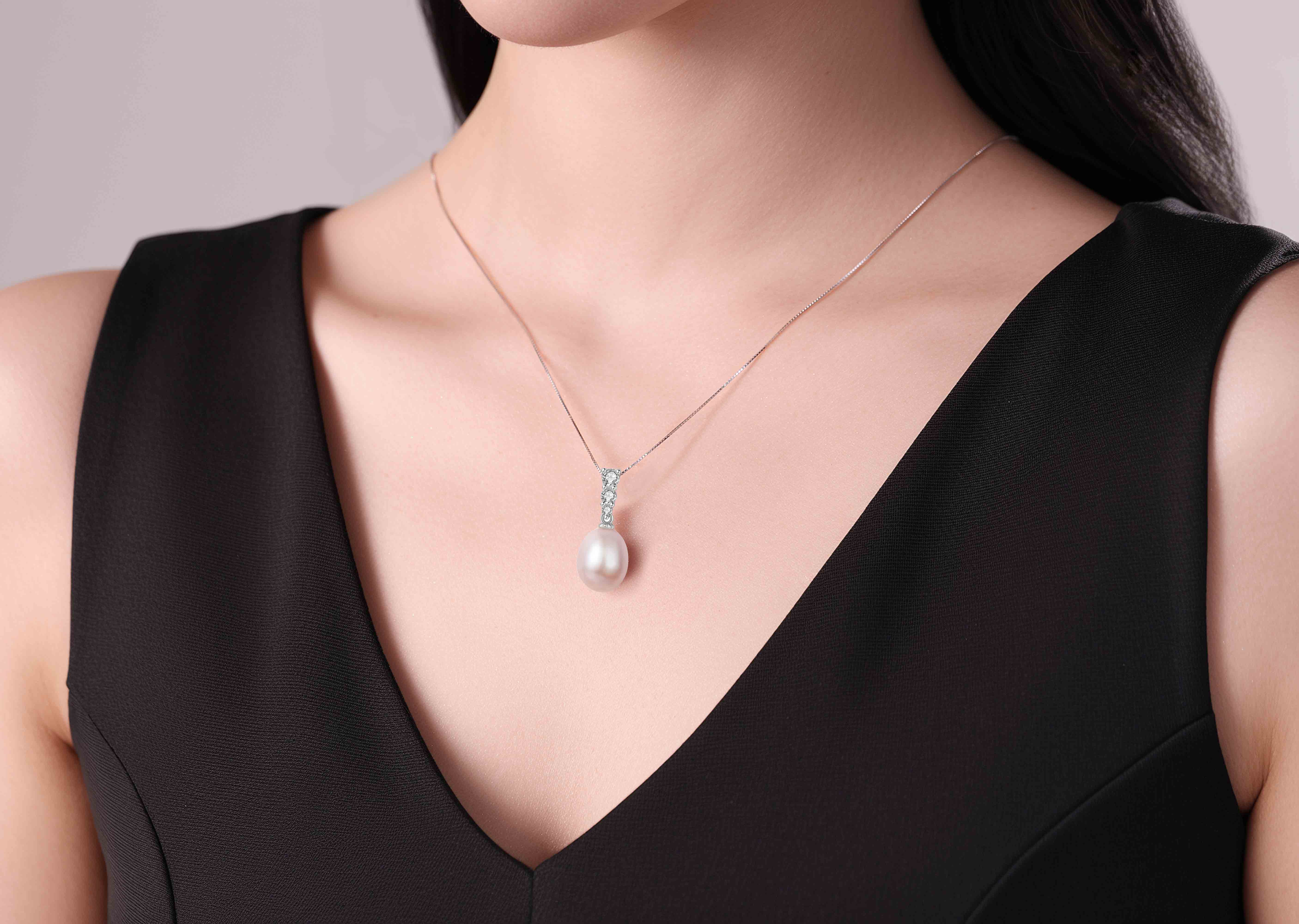 Yami 9-10mm Purple Elegant Edison Freshwater Pearl Drop Pendant Necklace with Real Gold Plated 925 Sterling Silver
