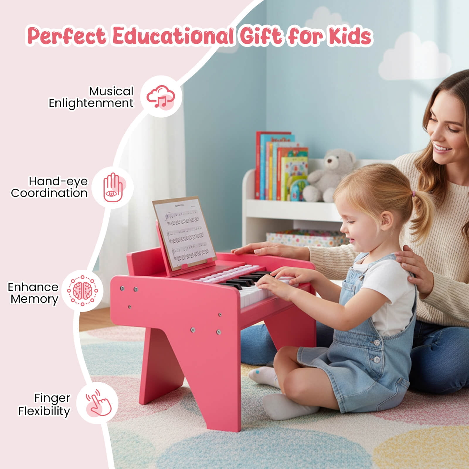 Infans 25 Keys Digital Piano w/Music Stand,Teaching Mode,Lighted Keys, Adjustable Speed