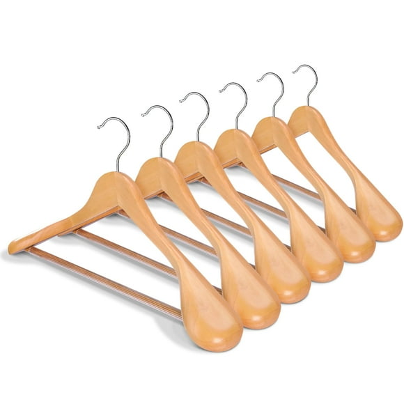 Perchas de madera para trajes HOUSE DAY con hombros anchos, paquete de 6, color natural