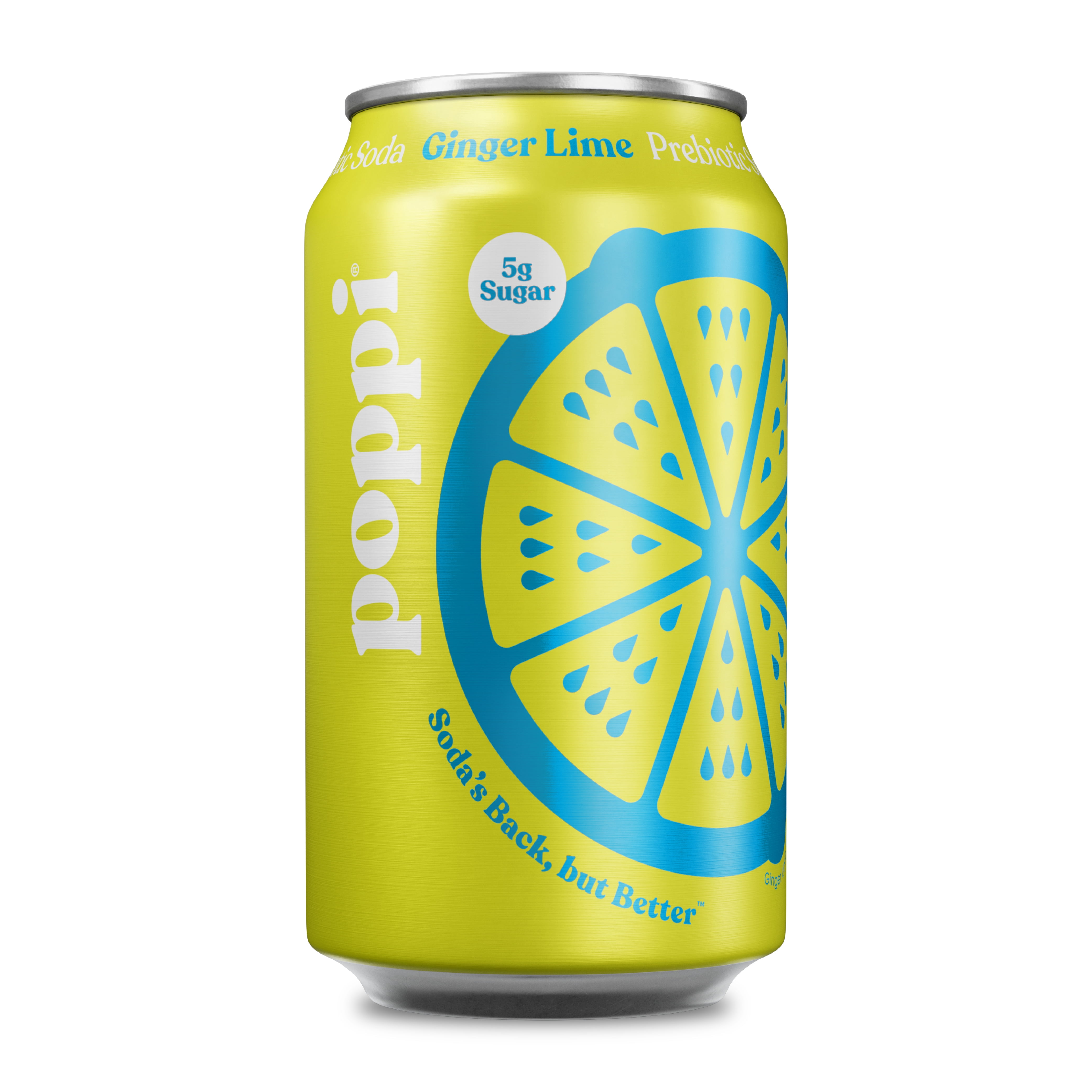 (5 pack) poppi Ginger Lime Prebiotic Soda, 12 oz, 1 Pack Can