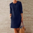 thumbnail image 2 of Winter Fall Dresses for Women Wedding Guest 3/4 Sleeve Round Neck Knee-Length Linen Dress Boho Casual Loose Dress With Buttons, 2 of 5