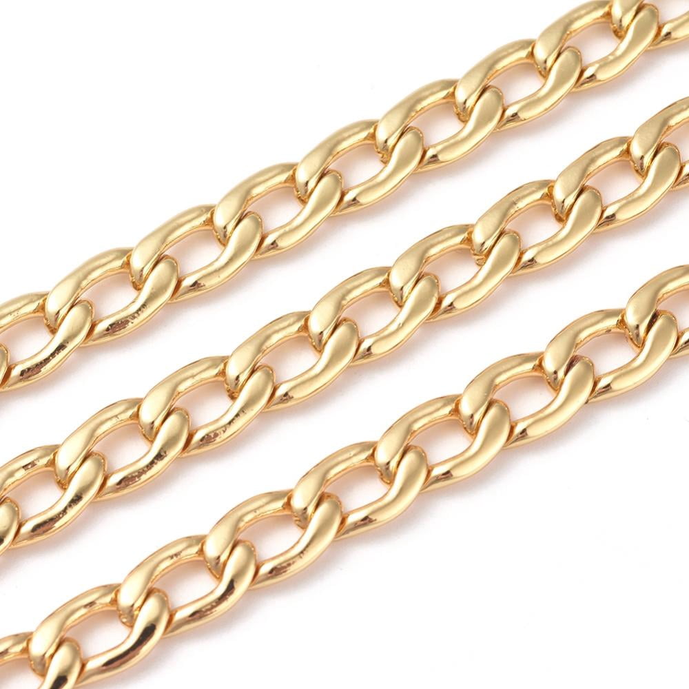 Brass Curb Chains Cuban Link Chains Chunky Chains Soldered Long-Lasting Plated with Spool Real 18K golden Plated 9x6x1.5mm about 16.4 Feet(5m)/roll