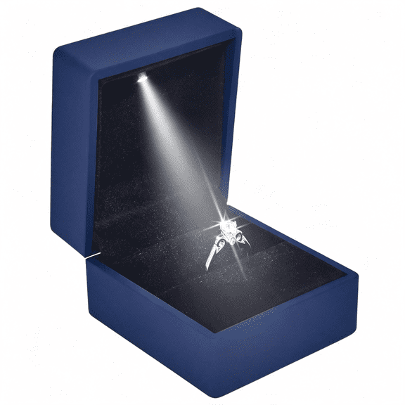 DESIGNICE Led Lighted Engagement Ring Box, Matte Blue Ring Case for Proposal | Gift Giving, Perfect for Wedding, Anniversary, Ceremony, Led Light Included, Sparkle to Display, Protect the Jewelry