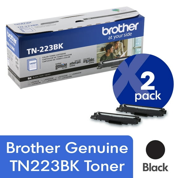 Brother Genuine TN223BK 2-Pack Standard Yield Black Toner Cartridge with Approximately 1,400 Page Yield/Cartridge