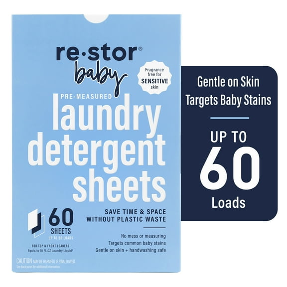 Restor Baby Laundry Detergent Sheets 60 Pack 60 Washes (Unscented)