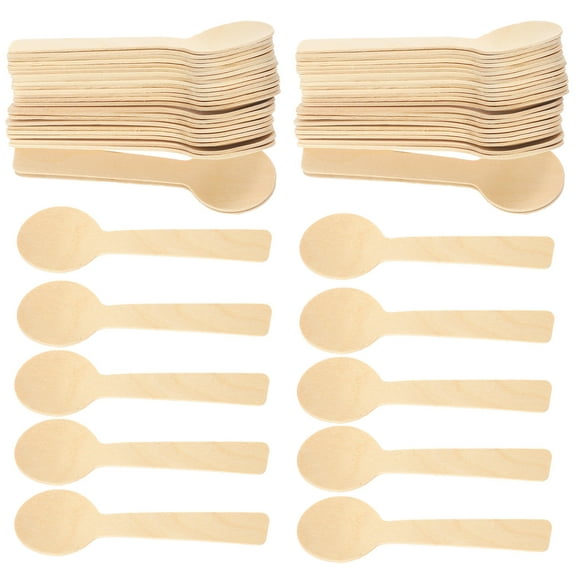 SOPOTUTU 100pcs Disposable Bamboo Spoons for Tea Ceremony Beige Mini Dessert and Ice Cream Spoons