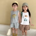thumbnail image 2 of Ropa de verano para niños, conjunto deportivo para niños, chaleco y pantalones cortos con estampado de dinosaurio para niñas, traje informal sin mangas, 2 uds., 2 of 6