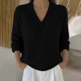 thumbnail image 2 of Breezora V Neck Knit Pullover Sweater Lightweight Long Sleeve Casual Fall Tops Womens 2025 Fashion Knitwear L Size Black, 2 of 5