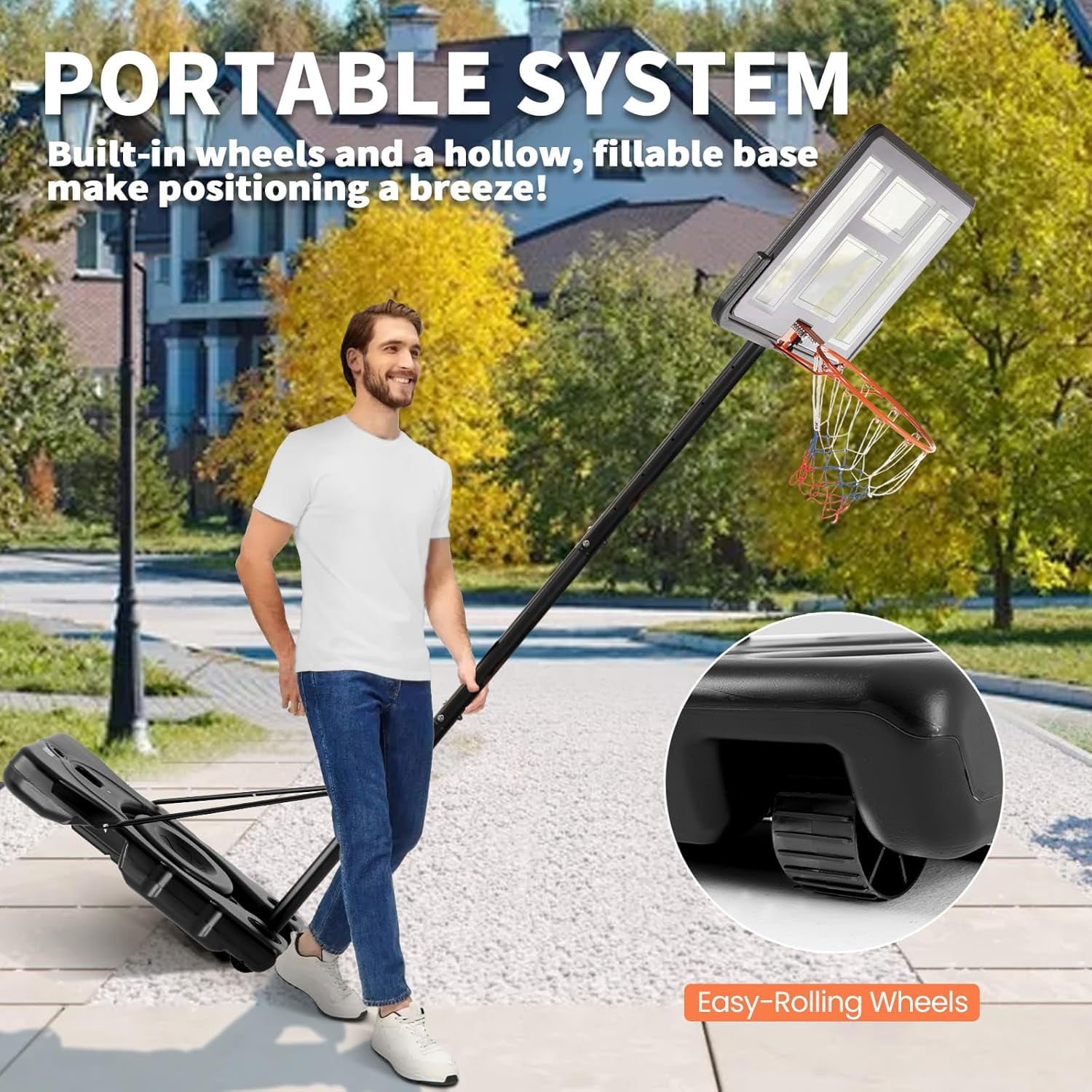 10FT Adjustable Height Portable Basketball Hoop Outdoor for Adult, 44 Inch Shatterproof Backboard w/Shock Absorbent Rim, Fillable Base, 2 Wheels for Swimming Pool/Indoor