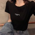 thumbnail image 4 of Camiseta de mujer Camiseta de manga corta con cuello redondo Camiseta estampada con letras, Negro, L kenally AP001571-10B, 4 of 7