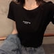 thumbnail image 4 of Camiseta de mujer Camiseta de manga corta con cuello redondo Camiseta estampada con letras, Negro, XL Vogacara AP001571-11B, 4 of 7