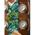 thumbnail image 5 of Summer Tropical Leaves Burlap Cotton Table Runner 13x120 Inches Long, Blue Green Botanical Leaf Plants Farmhouse Table Runners, Outdoor Dining Tablecloths Decor for Baby Shower/Party/Wedding, 5 of 6