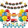 Pokemon Birthday Decorations 42PCS Pokemon Party Supplies for Kids Birthday 16 Pack Pokemon Theme Balloons, 1 Pack Happy Birthday Banner, 24 Pack Cupcake Toppers and 1 Pack Birthday Cake Topper