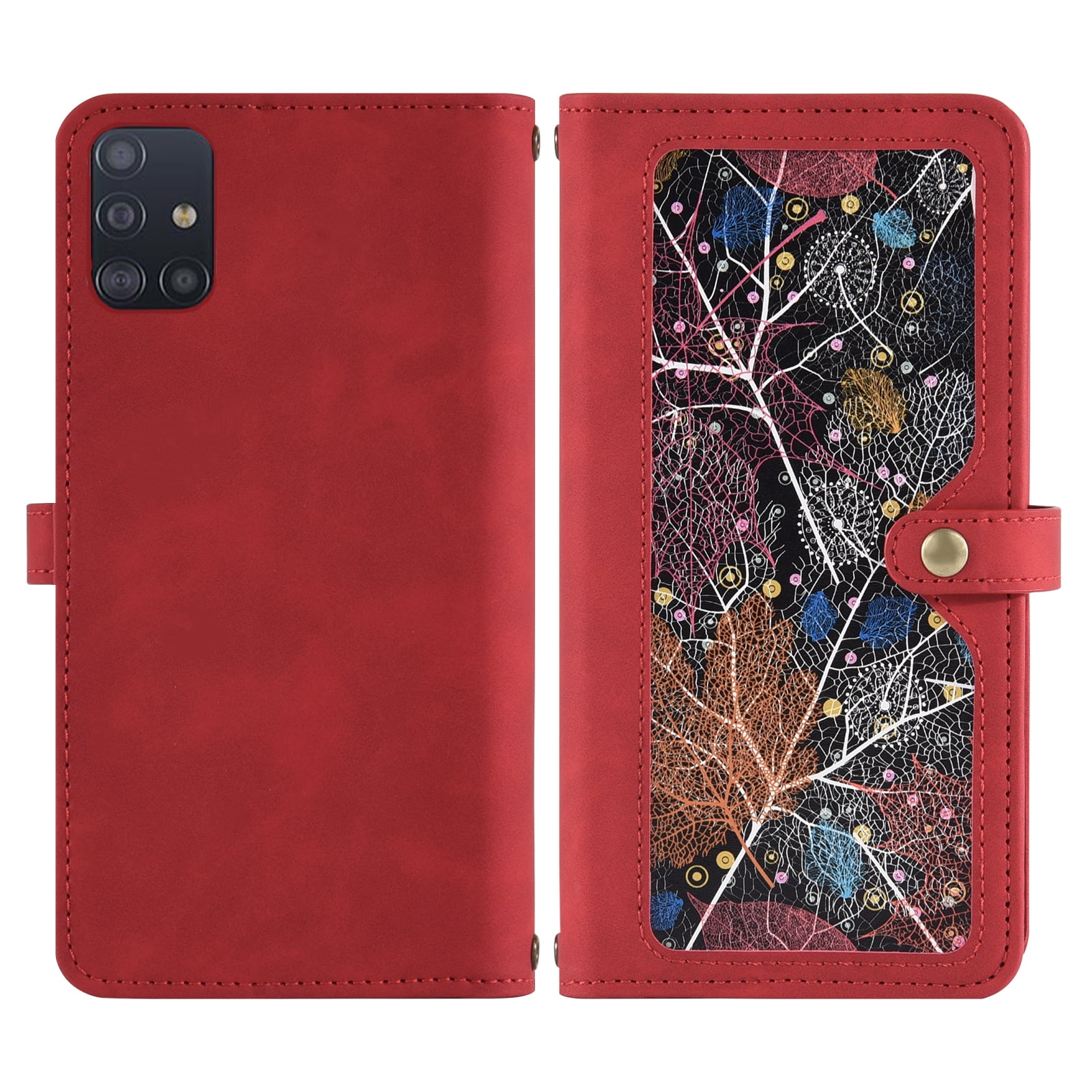 Asuwish Phone Case for Samsung Galaxy A51 4G Wallet Cover With Tempered Glass Screen Protector Crossbody Wrist Strap Flip Pattern Zipper Credit Card Holder Cell A 51 M40S 51A A515F S51 Women Men Red