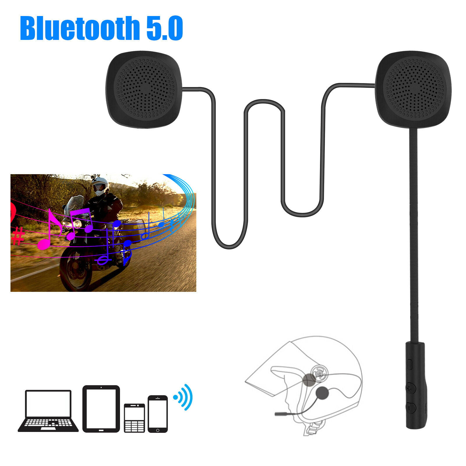 USB Rechargeable Motorcycle Helmet Headset Speaker Mic Bluetooth Handsfree Music 