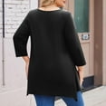 thumbnail image 3 of WTOBBY Plus Size Women's Solid Color Round Neck 3/4 Sleeve Tunic Top Basic Loose Fit Tee for Full Figure Comfort Everyday Fall Fashion,Black XL, 3 of 5