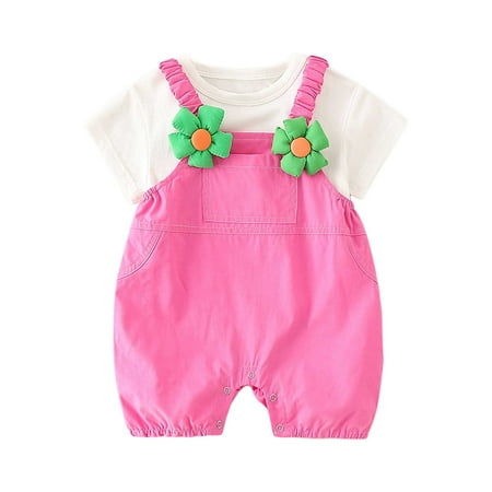 

MIASHUI Kids Girls Outfits Baby Boy and Girl s Summer Outfits 3d Floral Print Stretch Shoulder Straps Strappy Pants with Solid Top Girls Clothes Pink 12-18 Months