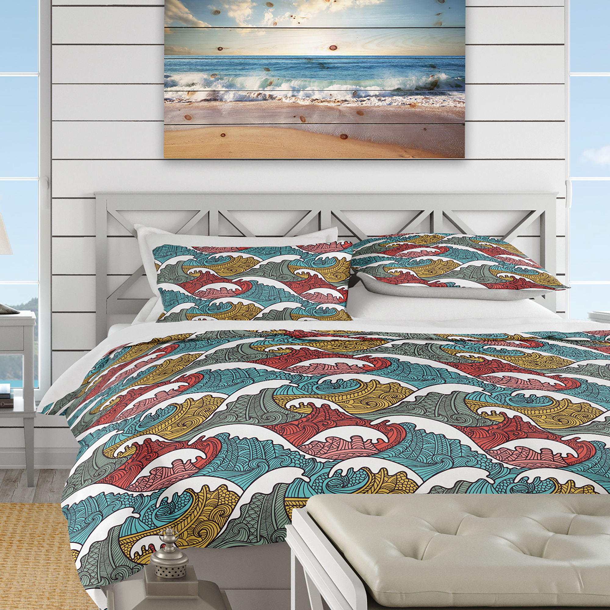 Designart 'Colorful Waves Pattern' Nautical & Coastal Duvet Cover Set