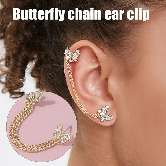 HOARBOEG Earring for Women Unique Design Butterfly Studded Diamond Earrings Chain Butterfly Ear Clip
