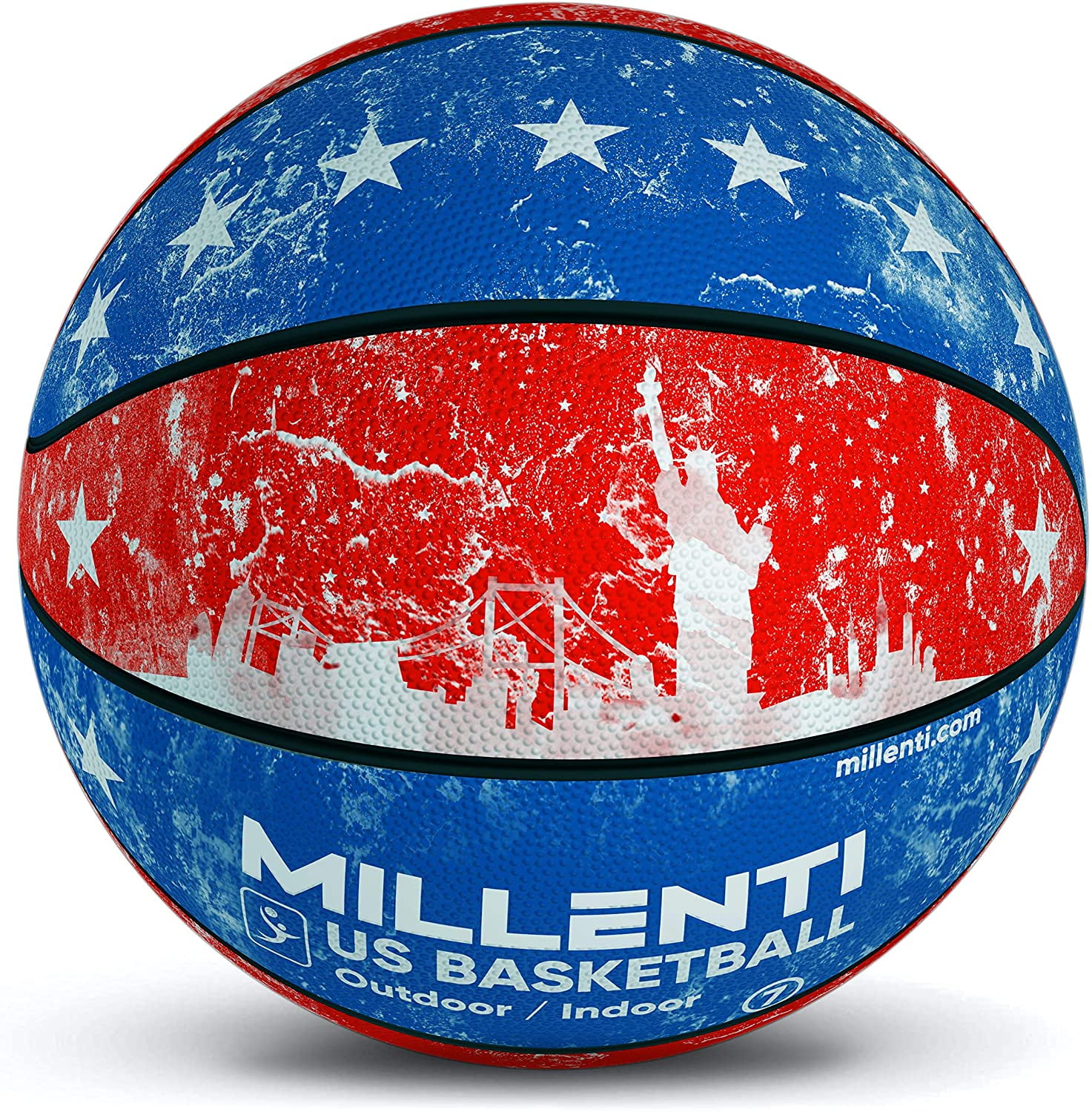 Millenti Basketball Ball Vintage USA Flag Stars and Stripes Patriotic US Basketball, Size 7, Red, White & Blue, BB0407RWB
