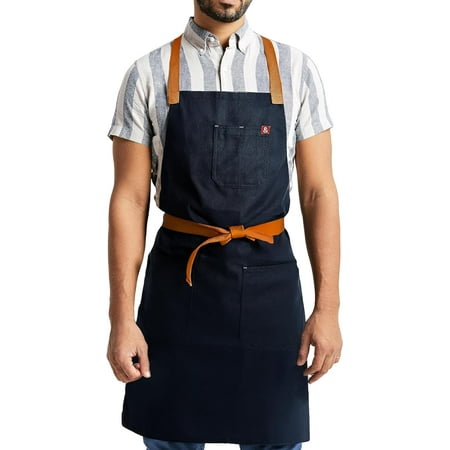 

Midnight Blue Crossback Apron - Professional Chef Apron With Pockets And Cross-Back Straps For Cooking & Grilling - Kitchen Aprons For Men & Women - 8Oz 100% Cotton Twill Fabric