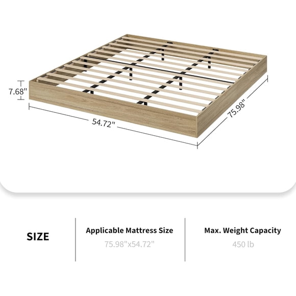 GloryStar Wood Bed Frame q Size, Floor Standing Bed Frame with Wooden Slat, Support, No Box Spring Needed, Noise Free & Easy Assemble, Modern Minimalist Bedroom Furniture for Apartments, Dorms
