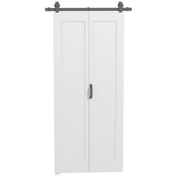 White Bi-Folding Sliding Door | 35" x 83" MDF Panel | Space-Saving Closet & Room Divider with Hardware Kit | DIY Paintable Interior Door