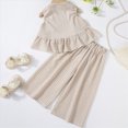 thumbnail image 4 of kpoplk 2PCS Baby Girl Sleeveless Strap Lace Crop Vest Tops + Flared Wide-Leg Pants Toddler Summer Outfits Set Clothes Size 4-5 Years,Khaki, 4 of 9