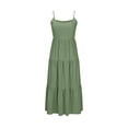 thumbnail image 6 of Qgtaibl Womens Layered Pleated Long Dress Crew Neck Spaghetti Strap Backless Maxi Dress Dressy High Waist Bow Tunic Dress Summer Solid Color Flowy Sundress Green M, 6 of 9