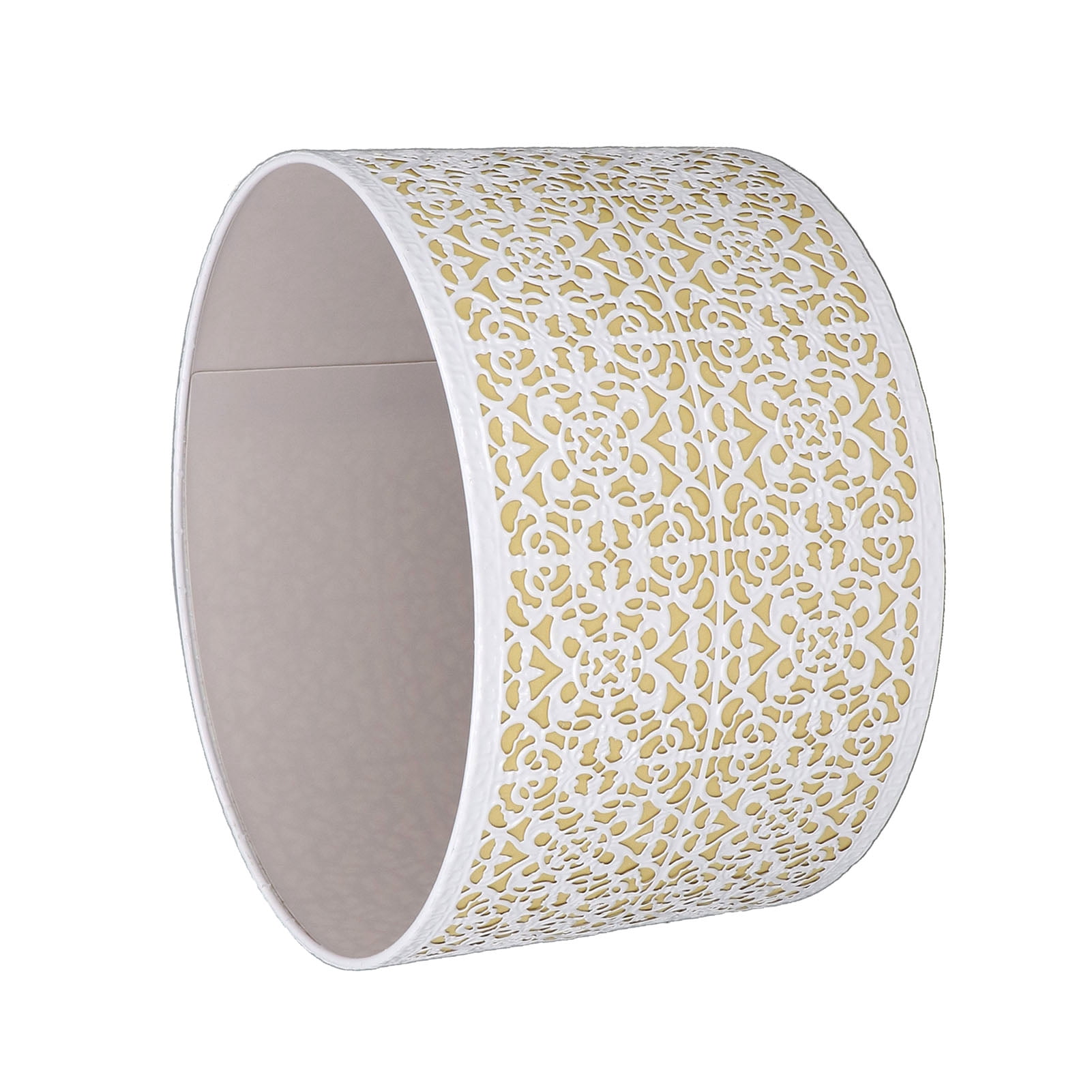 YAHHU Metal Lampshade Hollow Out Table Light Shade for E27 E14 Caliber Lamp Holder Copper Coin Flower Pattern White and Yellow Lining 9.8 inches / 25 cm Diameter 6.3 inches / 16 cm Height