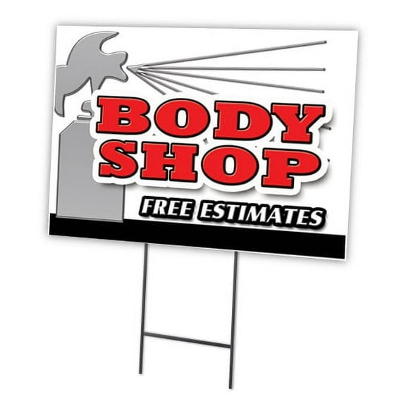 BODY SHOP FREE ESTIMATES 12"x16" Yard Sign & Stake | Advertise Your Business | Stake Included Image On Front Only | Made in The USA