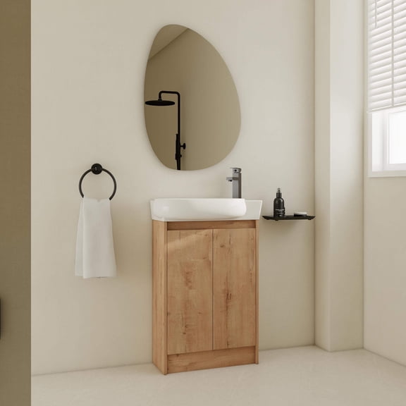 Vanity With Sink, 23" Freestanding Bathroom Vanity with Sink, Soft Close Doors, Imitative Oak Bathroom Vanity,Plywood Single Sink Vanity, Bath & Faucets Bathroom Vanities
