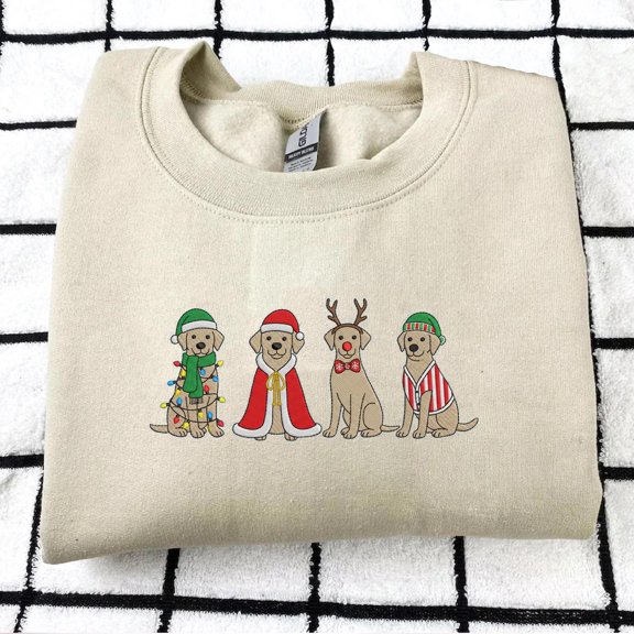 Christmas Dog Embroidered Sweatshirt, Cute Golden Retriever Holiday Shirt, Festive Pet Lover Gift