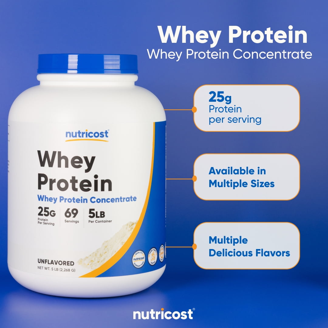Nutricost Whey Protein Concentrate Powder (Unflavored) 5LBS