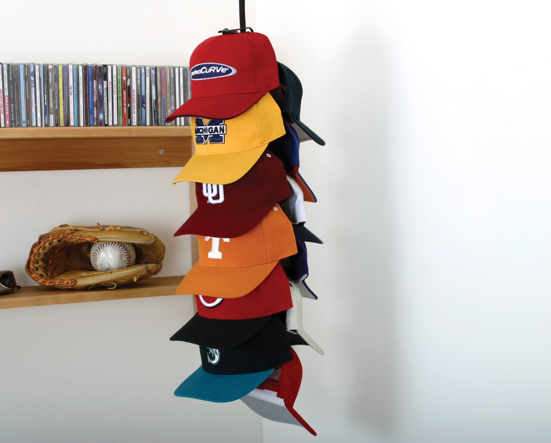 Perfect Curve Cap Rack36 System – Hat Rack for Baseball Caps | Over Door Organizer | Baseball Cap Organizer | Hat Hangers for closet | Hat Organizer for Wall | 12 clips hold up to 36 caps | Black