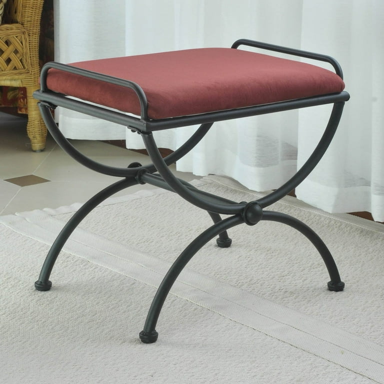 International Caravan Iron Upholstered Vanity Stool International Caravan Iron Upholstered Vanity Stool