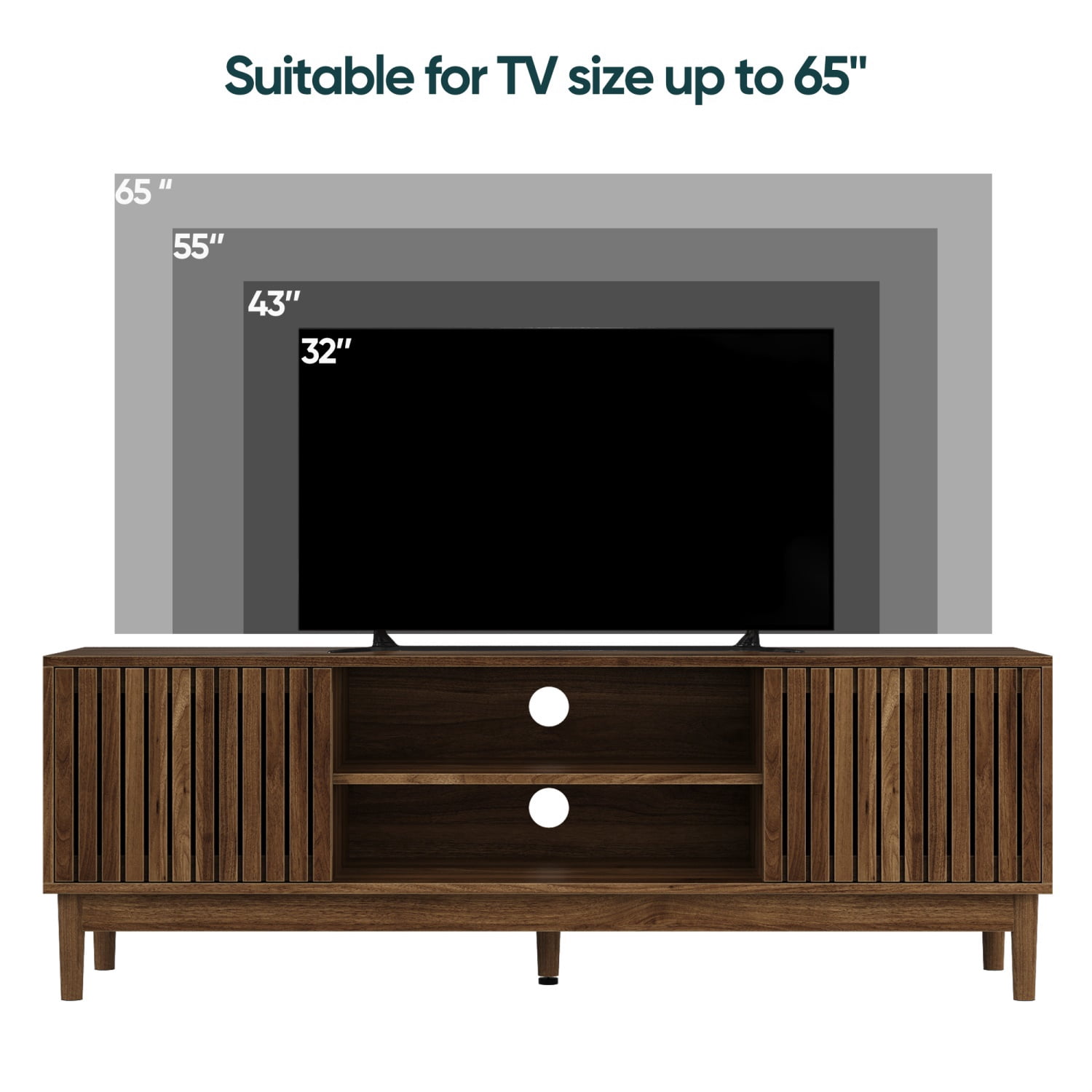 Hommoo Modern 55"W TV Stand for TV up to 65", Media Console Entertainment Center with Storage Space, for Living Room and Bedroom, Walnut