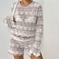 thumbnail image 4 of qolati 2 Piece Pajamas Sets Ribbed Knit Matching Outfits Long Sleeve Cutout Crop Sweater Pullover Tops Shorts Sleepwear Loungewear Sweatsuits, 4 of 6