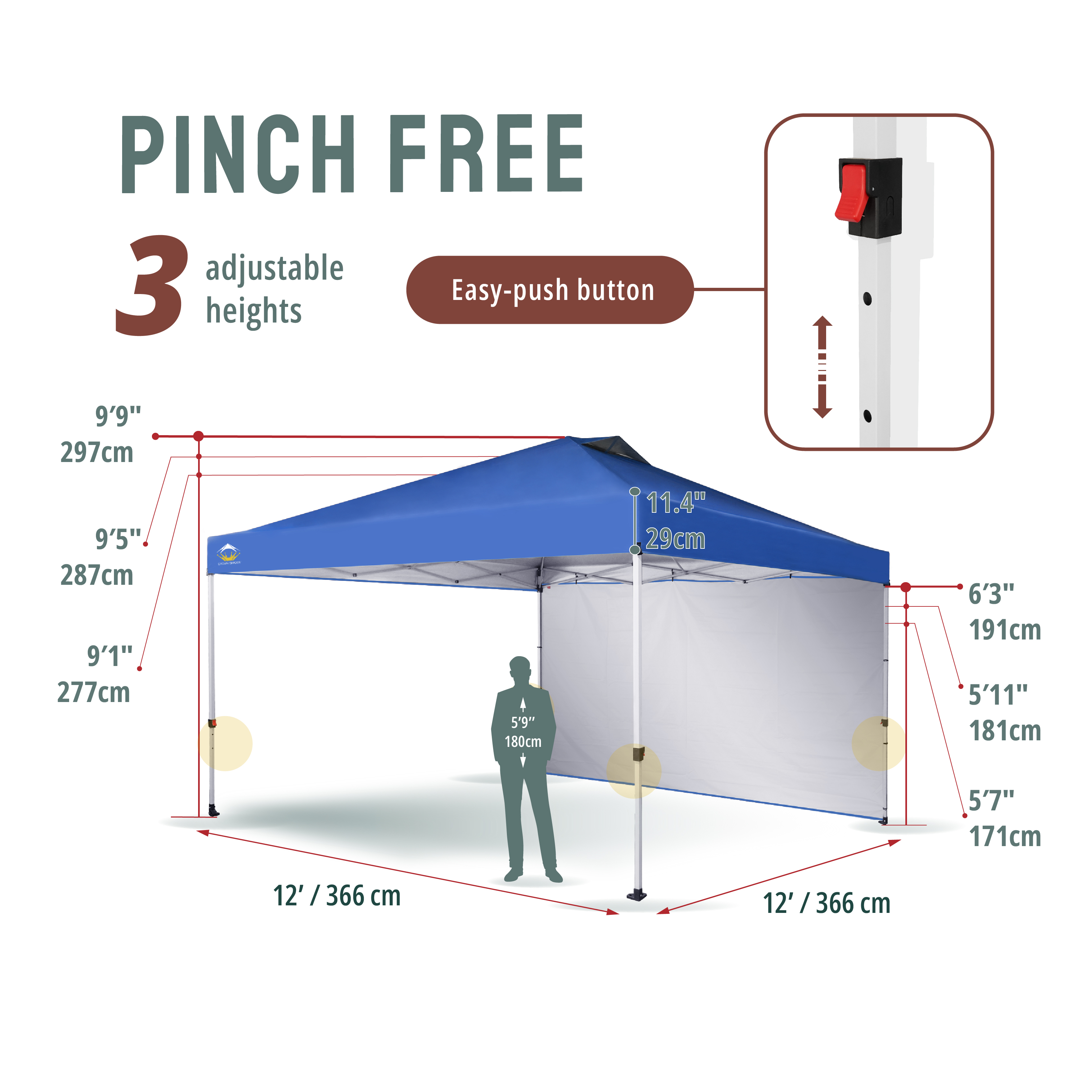Crown Shades 12x12 Pop-Up Canopy with Sidewall, Blue photo 3