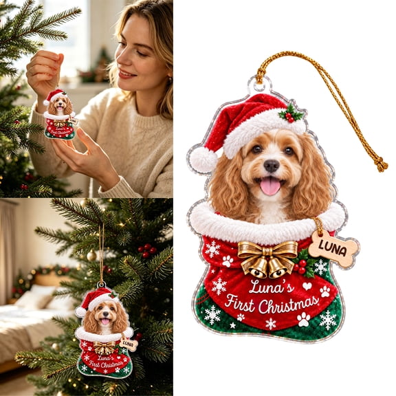 Christmas Acrylic Dog Ornament, 2D Flat Hanging Tree Pendant, Xmas Window Party Home Decor Use