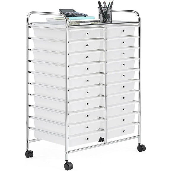 YEXJ 20 Drawers Rolling Storage Cart Multipurpose Movable Organizer Cart Tools Scrapbook Paper Organizer on Wheels-20-White