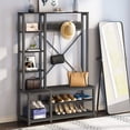 thumbnail image 1 of Tribesigns Industrial Entryway Hall Tree with Shoe Bench/5 Hooks for Bedroom, 70inch, Black, 1 of 6