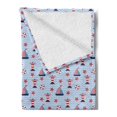 thumbnail image 2 of Lighthouse Soft Flannel Fleece Throw Blanket, Sea Waves Background with Boats and Starfish Aquatic Elements, Cozy Plush for Indoor and Outdoor Use, 70" x 90", Pale Blue Red White, by Ambesonne, 2 of 5