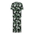thumbnail image 5 of YDFCWXW Women's Printed Short Sleeve Tee with Loose Pant 2 Piece Pajama Set Sleepwear Dark Green, XL, 5 of 7