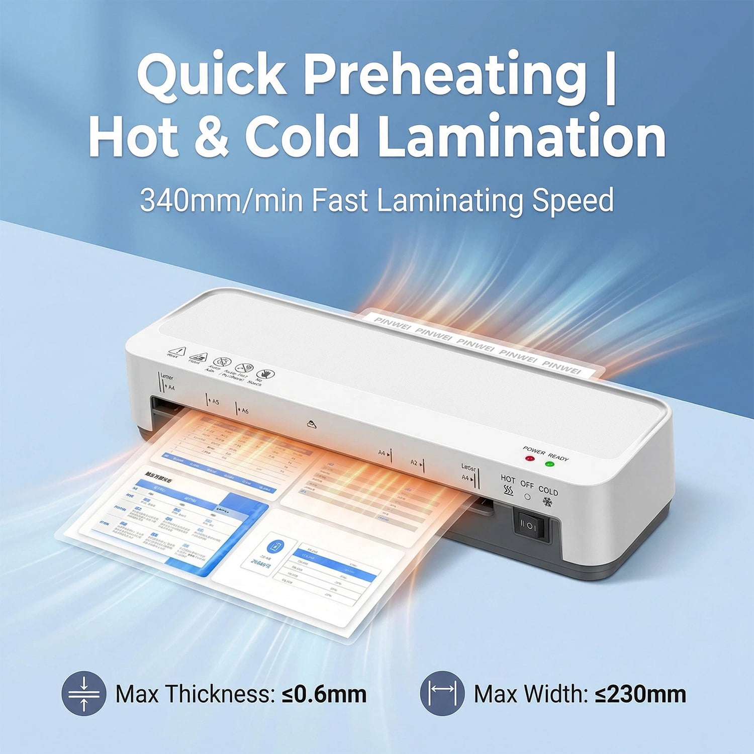 Beloadence Laminator Machine, A4 Laminators Hot & Cold with 15 Laminating Sheets and Trimmer, 13 Inch Laminating Machine for Office, School, Business and Home