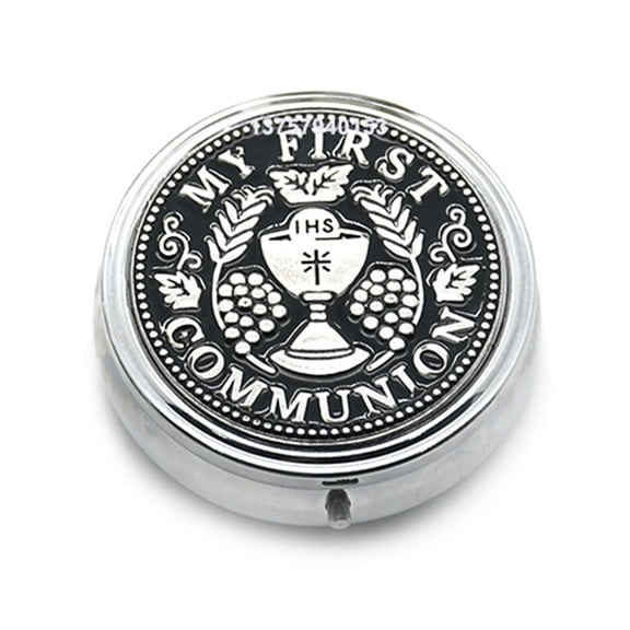 Rosary Bead Box Necklace Round Metal Christian Catholic Religious Jewelry Case