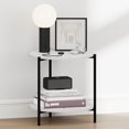 thumbnail image 2 of Furinno BESI Night Stand, 2-Tier Wide Round Nightstand with Metal Legs, Metal Frame End Table, Bedside Table, Side Table with Open Shelf, for Living Room, Bedroom, Marble White, 2 of 5